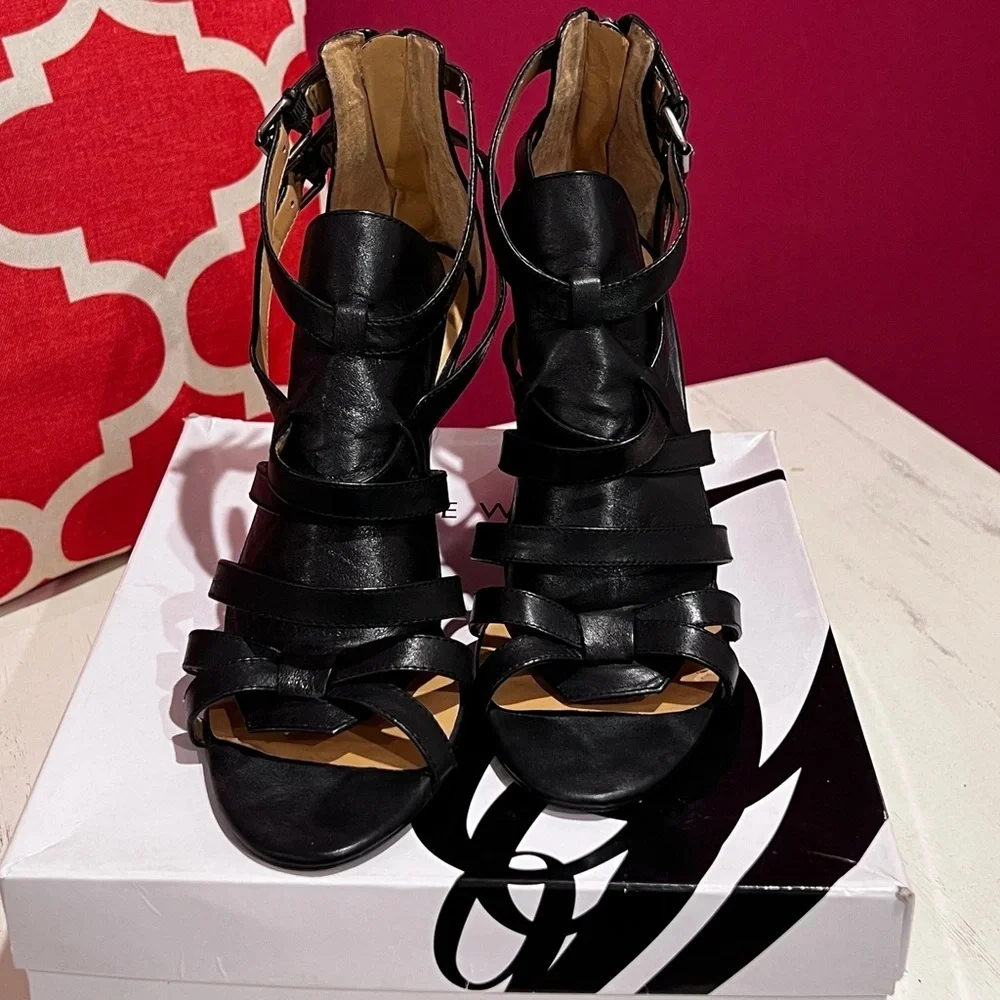 Nine West Black Strappy Wedge Heels